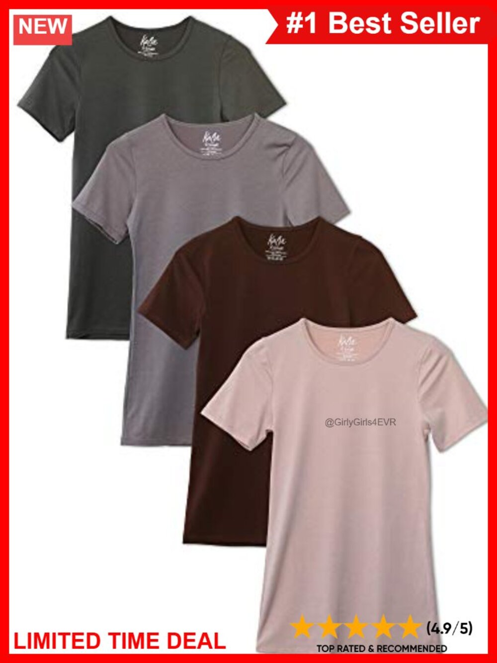 4-Pack Crewneck T-Shirt Base Layer Fitted Short Sleeve Tee